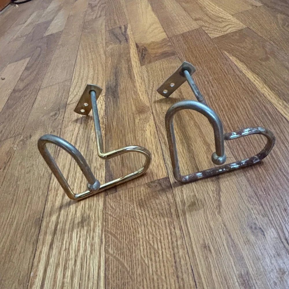 Vintage Brass Heart Curtain Tieback Hooks Set of 3 Wall Mount Drapery Holders